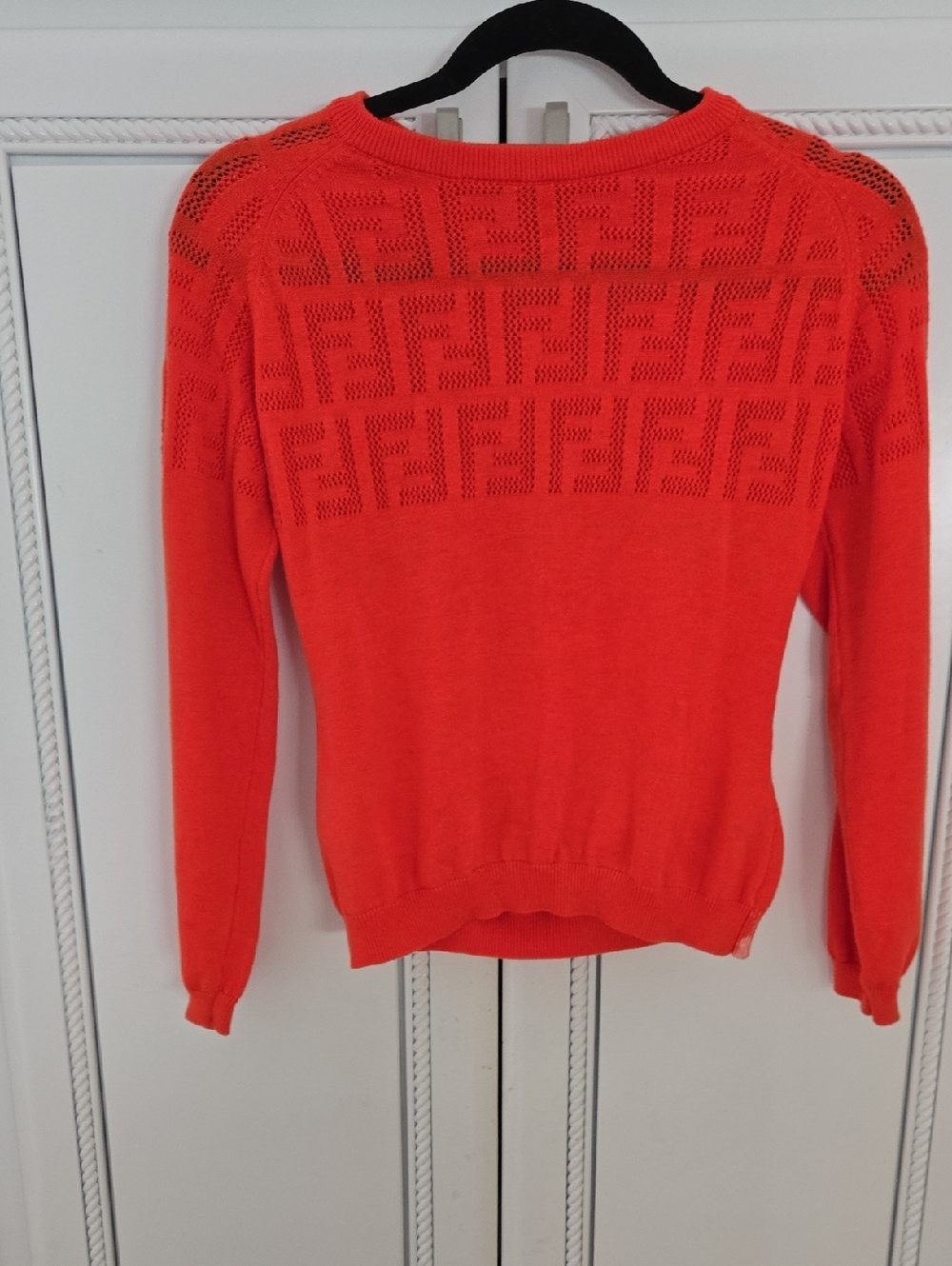 Fendi Orange Openwork Crewneck Sweater